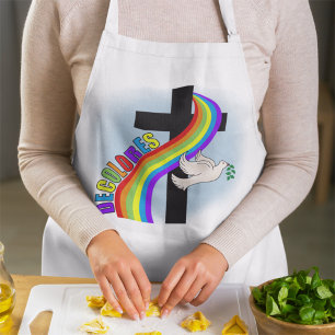 DeColores Cursillo Rainbow With Cross & Peace Dove Apron