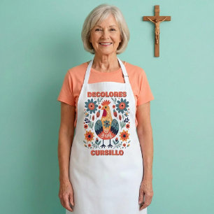 DeColores Cursillo Rooster Floral Folk Art Orange Apron