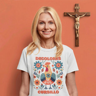 DeColores Cursillo Rooster Floral Folk Art Orange T-Shirt