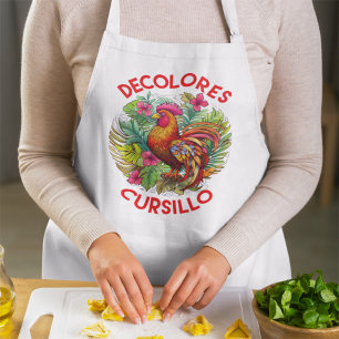 DeColores Cursillo Rooster Monstera Leaves Flowers Apron