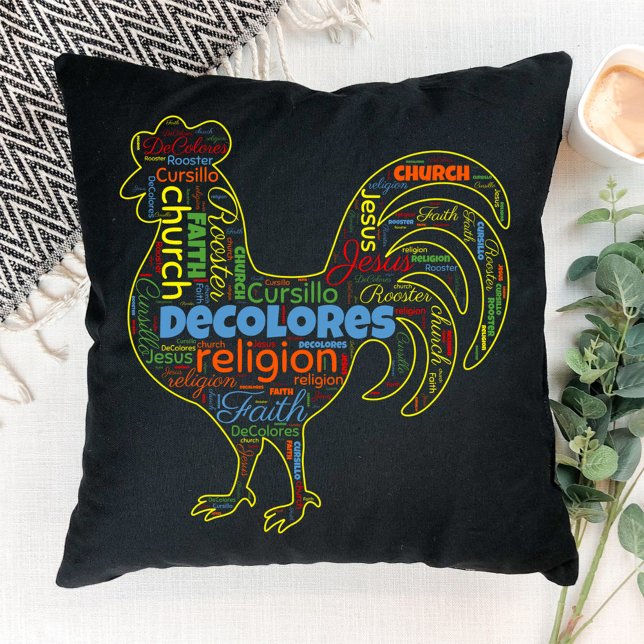 DeColores Cursillo Rooster Word Cloud  Cushion (Creator Uploaded)