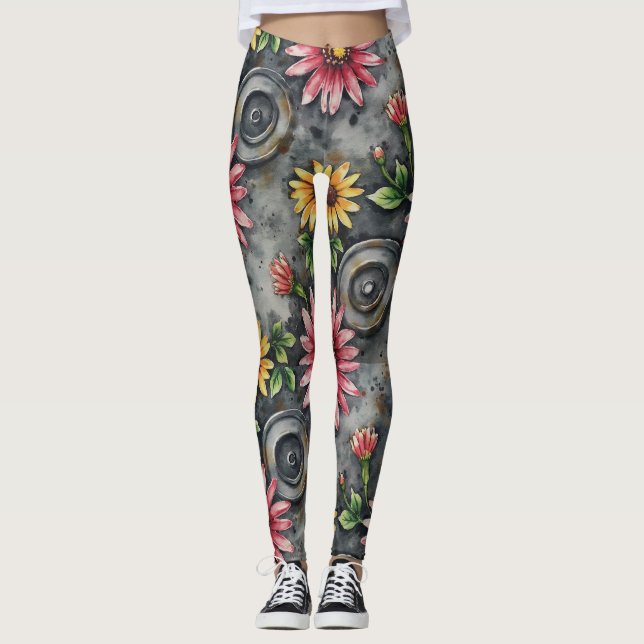 Deconstructed Floral Mandalas Seamless Pattern Leggings (Front)