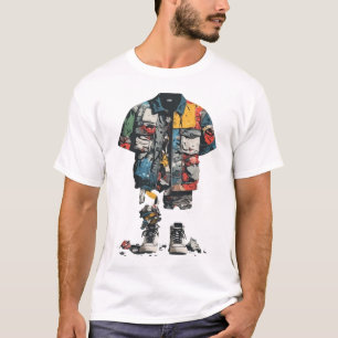 Deconstructed Patchwork Utility Jacket Streetwear T-Shirt