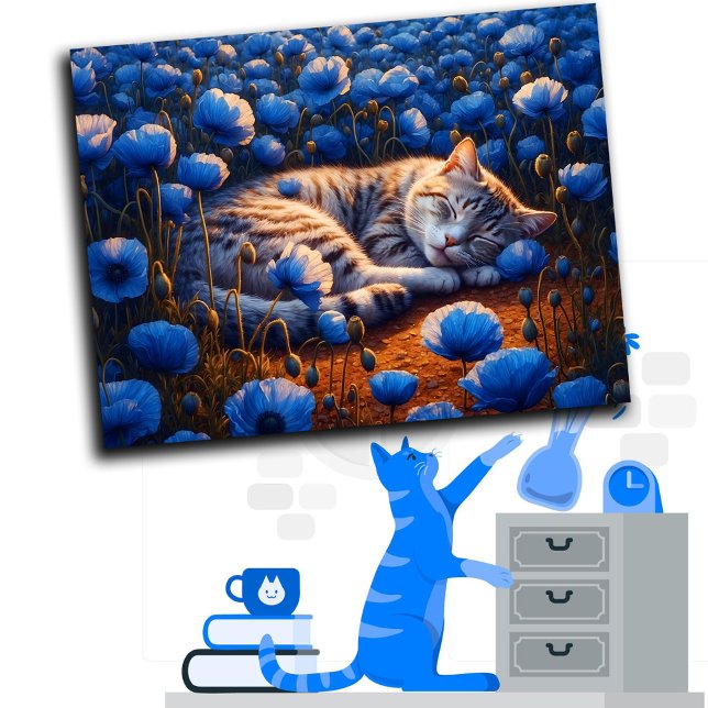 Decor cat dream animal field flowers beautiful postcard (Creator Uploaded)