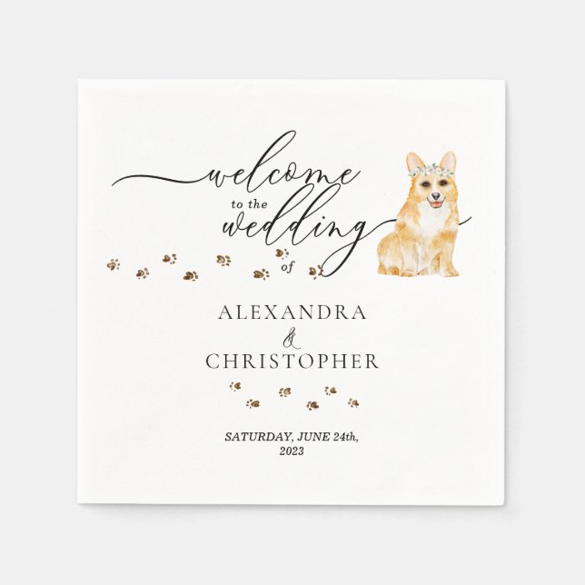 Decor Drink Corgi Dog Welcome to wedding Napkin (Front)