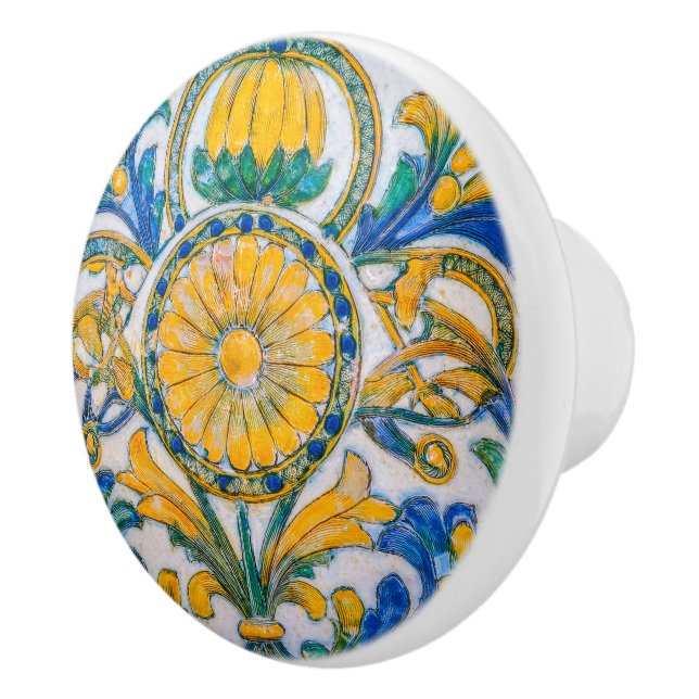 Decor Intricately Golden Yellow Floral Ornamental Ceramic Knob (Right)