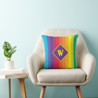 Decora Kei Bold Rainbow Striped Monogram Cushion