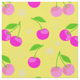 Decora Kei Cute Cherries and Stars Pattern Yellow Fabric