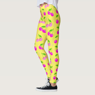 Decora Kei Rainbow Cherry Pattern Yellow Leggings