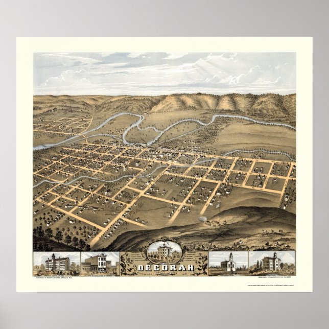 Decorah, Iowa Panoramic Map - 1870 Poster (Front)