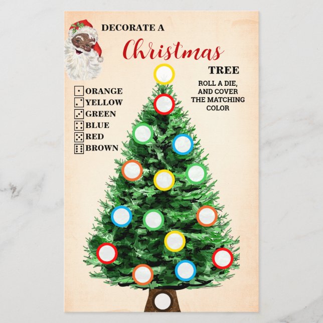 Decorate a Christmas Tree Santa Game Card (Front)
