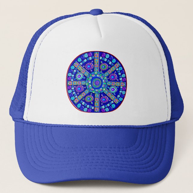 Decorated Blue Mandala Trucker Hat (Front)