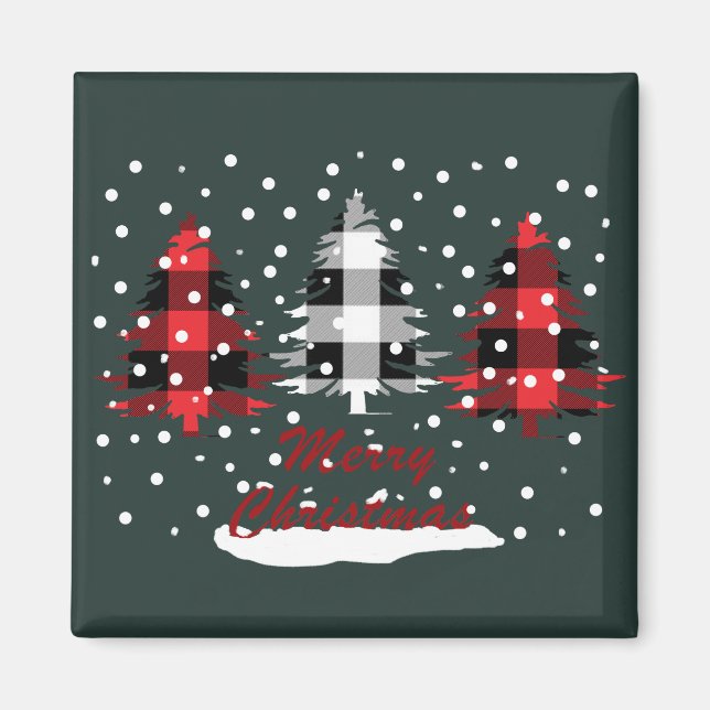 Decorated buffalo plaid christmas pine trees magnet (Front)