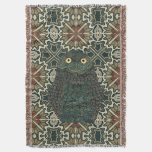 Decorated Burrowing Owl Golden Brown Earth Tones Throw Blanket