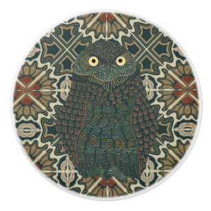 Decorated Burrowing Owl Golden Brown Tones Ceramic Knob