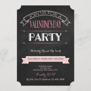 Decorated Chalkboard   Valentine Party Invitation