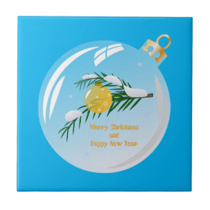 Decorated Christmas branch in bauble Ceramic Tile