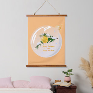 Decorated Christmas branch in bauble  Hanging Tapestry