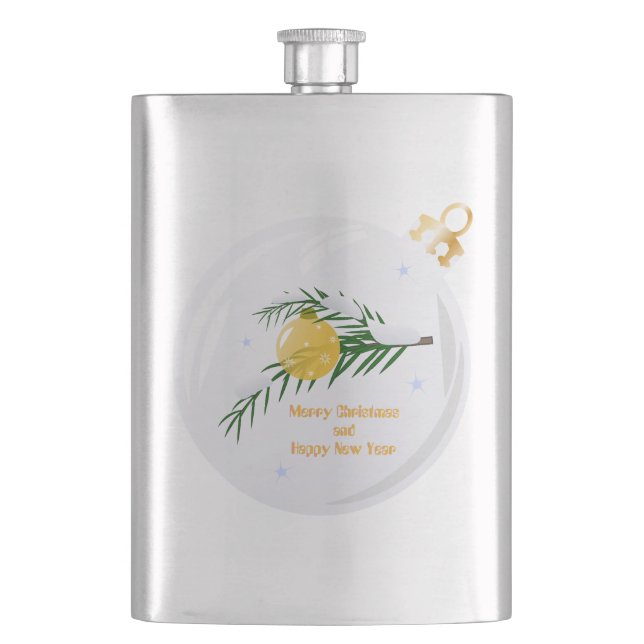 Decorated Christmas branch in bauble  Hip Flask (Front)