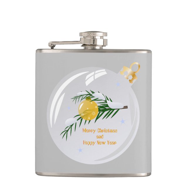 Decorated Christmas branch in bauble  Hip Flask (Front)