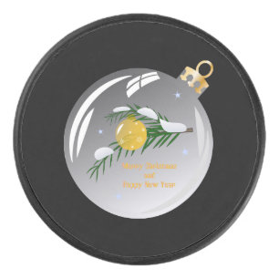 Decorated Christmas branch in bauble  Hockey Puck