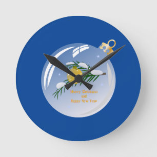 Decorated Christmas branch in bauble  Round Clock
