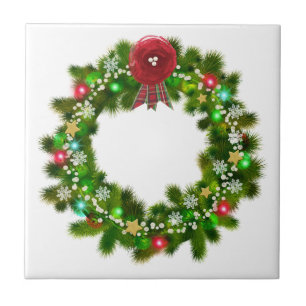 Decorated Christmas Festive Wreath Ceramic Tile