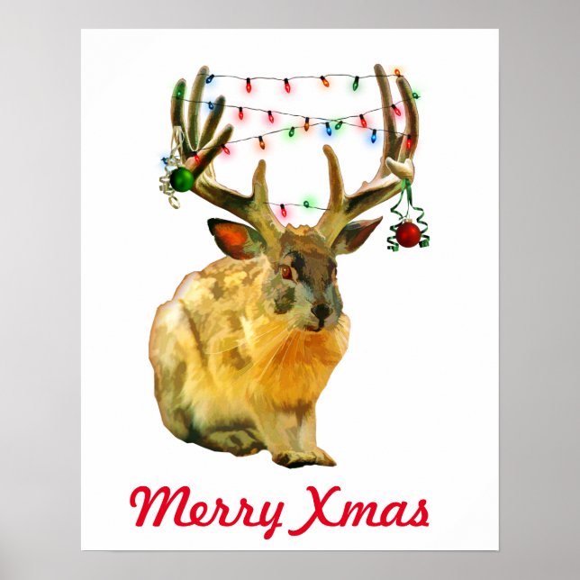 Decorated Christmas Jackalope Merry Xmas Poster (Front)