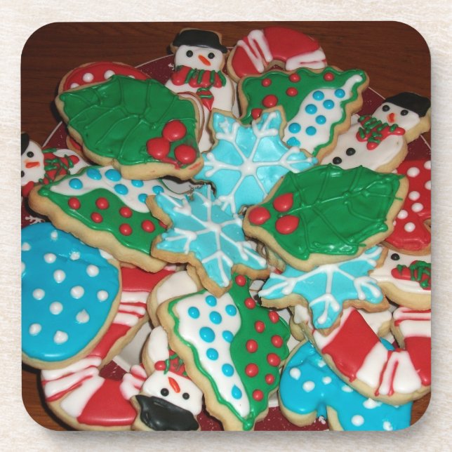 Decorated Christmas Sugar Cookies on Plate Coaster (Front)