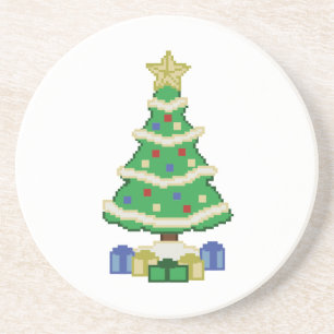 Decorated Christmas Tree 8bit Video Game Style Coa Coaster