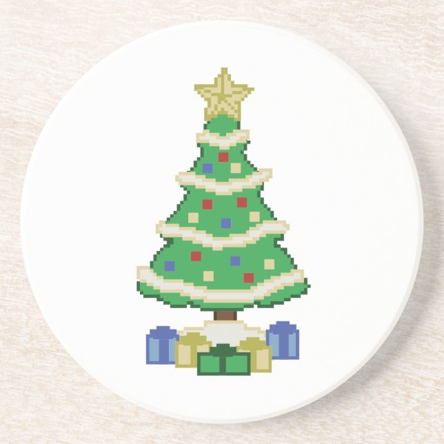 Decorated Christmas Tree 8bit Video Game Style Coa Coaster (Front)