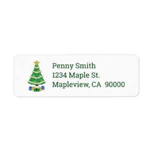 Decorated Christmas Tree 8bit Video Game Style Lab Return Address Label