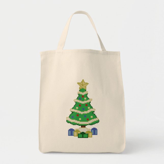 Decorated Christmas Tree 8bit Video Game Style Tot Tote Bag (Front)