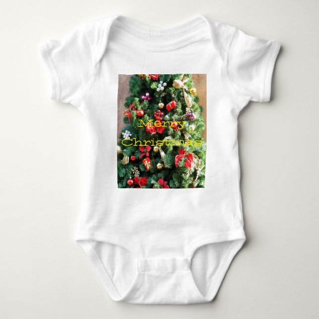 Decorated Christmas Tree Baby Bodysuit (Front)
