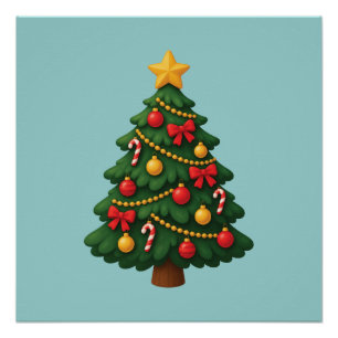 Decorated Christmas Tree Cartoon Illustration Poster