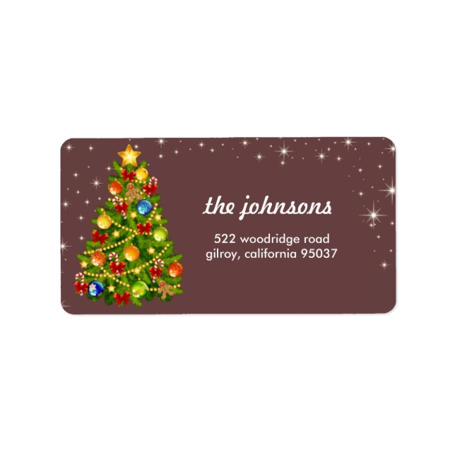 Decorated Christmas tree holiday labels (Front)