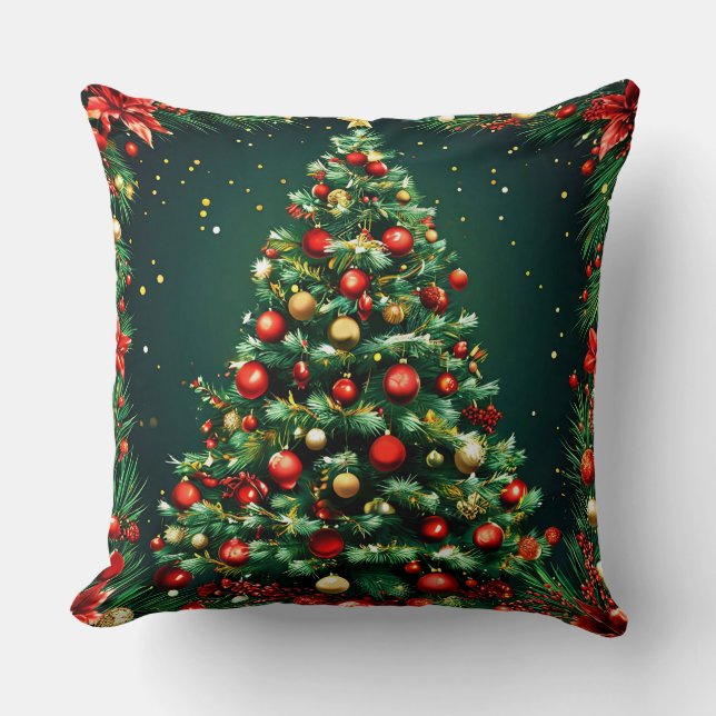 Decorated Christmas Tree in a Winter Scene Cushion (Front)