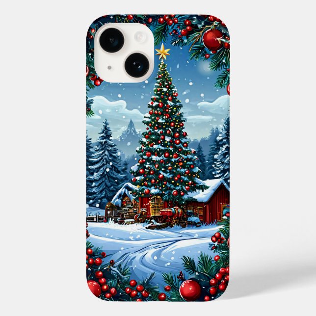 Decorated Christmas Tree in Snowy Landscape Case-Mate iPhone Case (Back)