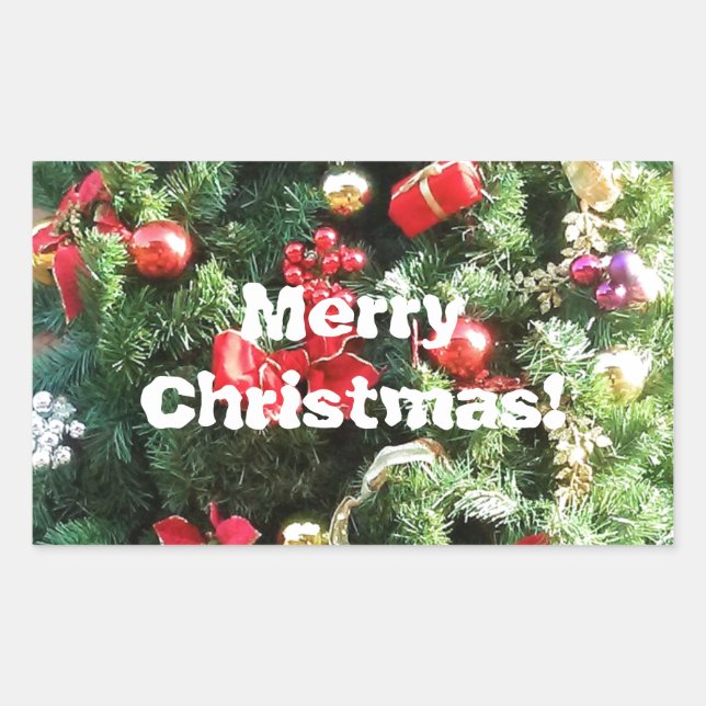Decorated Christmas Tree Rectangular Sticker (Front)