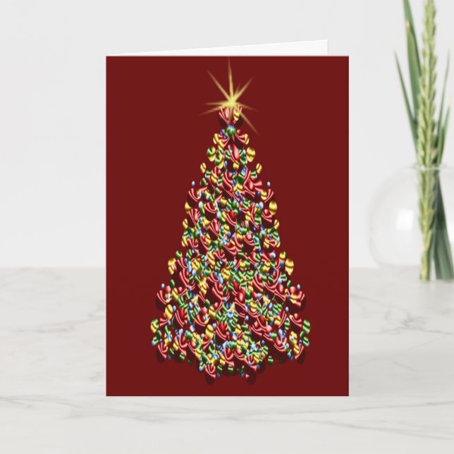 Decorated Christmas Tree Red Background Holidays Holiday Card (Front)
