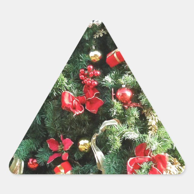 Decorated Christmas Tree Triangle Sticker (Front)