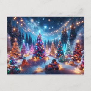 Decorated Christmas Trees on Display Postcard