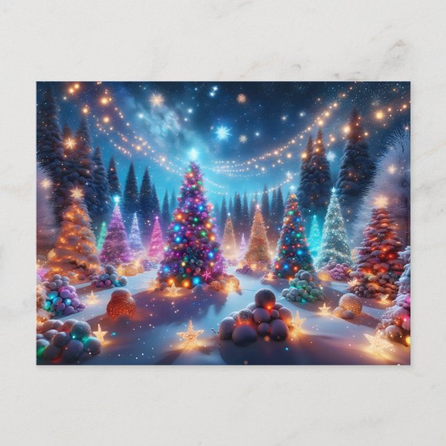 Decorated Christmas Trees on Display Postcard (Front)