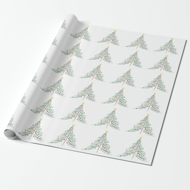 Decorated Christmas Trees Wrapping Paper (Unrolled)