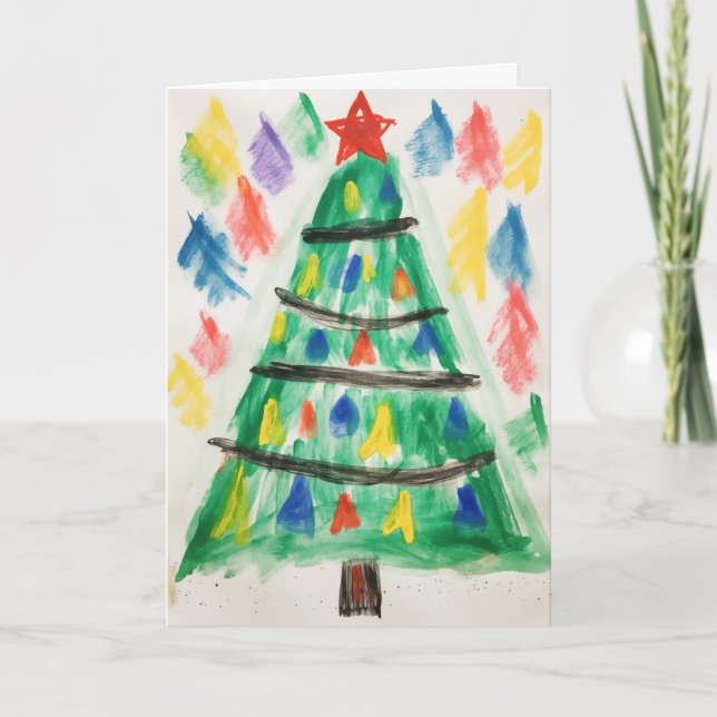 Decorated Crayon Christmas Tree Christmas Card (Front)