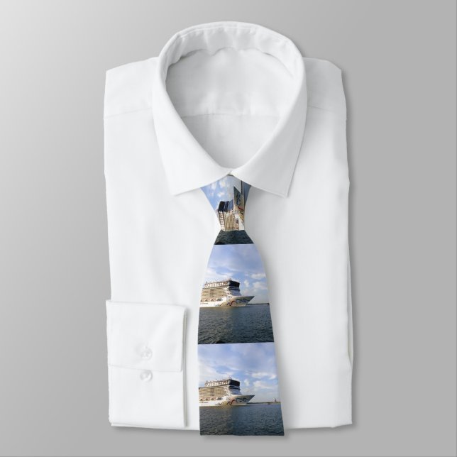 Decorated Cruise Ship Bow Stripe Tie (Tied)