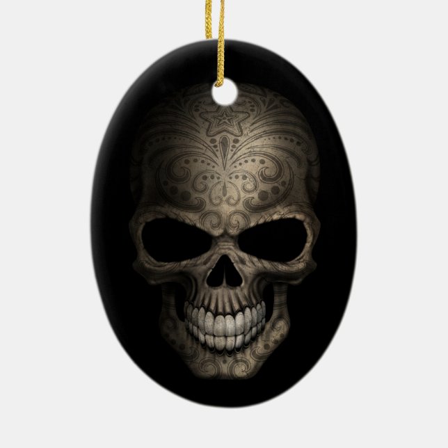 Decorated Dark Skull Ceramic Tree Decoration (Back)