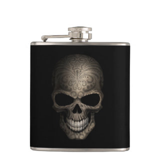 Decorated Dark Skull Hip Flask