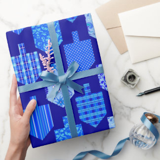Decorated Dreidels Blue  Wrapping Paper
