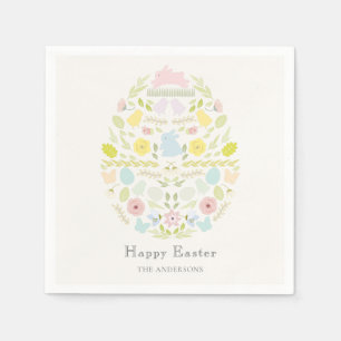 Decorated Easter Egg Floral Foliage Bunny Napkin